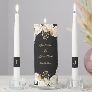 white gold floral black wedding unity candle set