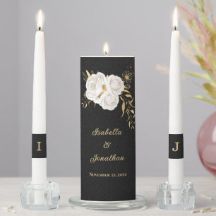 white gold floral black wedding unity candle set