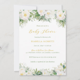 White & Gold Floral Books for Baby Baby Shower Invitation