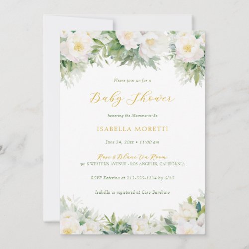 White  Gold Floral Books for Baby Baby Shower Invitation