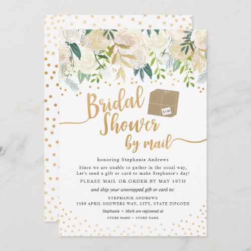 White Gold Floral Bridal Shower by mail Invitation