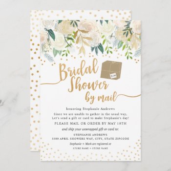 White Gold Floral Bridal Shower By Mail Invitation by lemontreeweddings at Zazzle