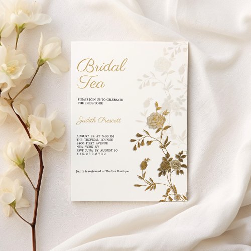 White gold floral bridal tea party Bridal Shower  Invitation