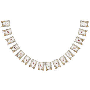 White Gold Floral Bunting Flag