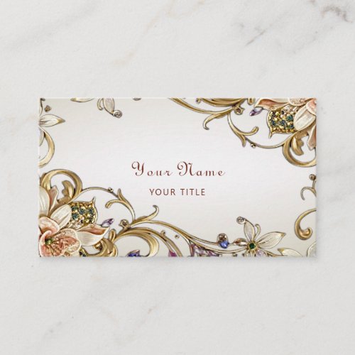 White Gold Floral Business Card