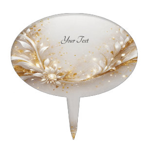 White Gold Floral Cake Topper