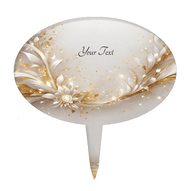 White Gold Floral Cake Topper (Front)