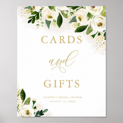 White Gold Floral Cards and Gifts Shower Poster