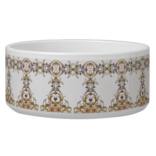 White Gold Floral Ceramic Pet Bowl
