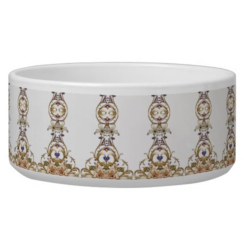 White Gold Floral Ceramic Pet Bowl