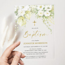 White & Gold Floral Christian Religious Baptism
