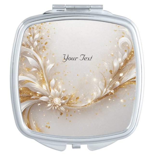 White Gold Floral Compact Mirror (Front)