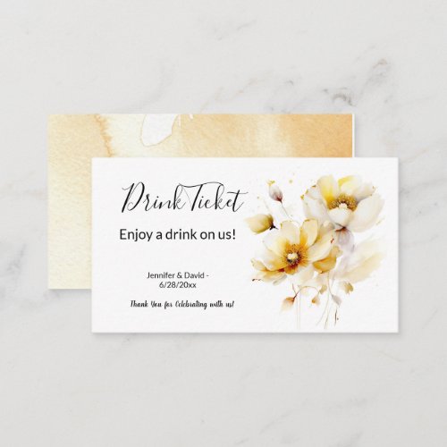 WhiteGold Floral Drink Ticket Enclosure Card