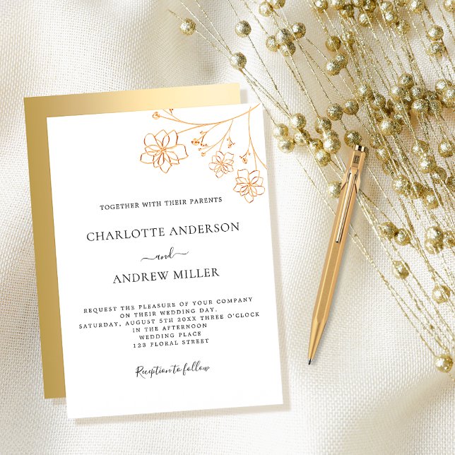 White gold floral elegant botanical luxury wedding invitation (Creator Uploaded)