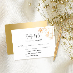 White gold floral elegant modern wedding RSVP Note Card