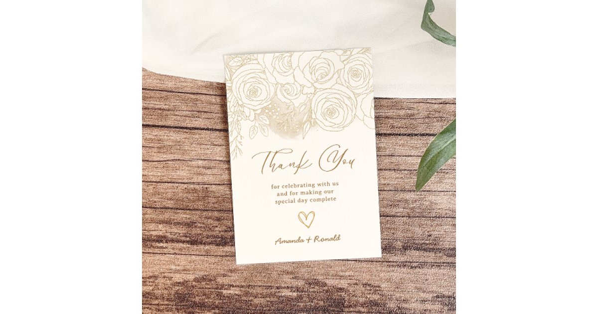 White Gold Floral Elegant Wedding Thank You Card | Zazzle