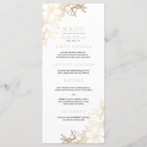 White & Gold Floral Engagement Party Menu - Create your own "White & Gold Floral Engagement Party Menu" by Eugene Designs.