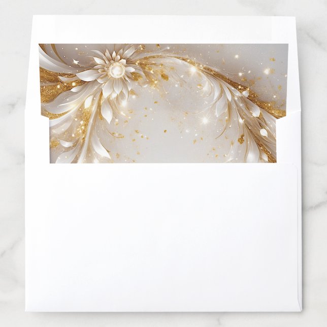 White Gold Floral Envelope Liner (In Envelope)