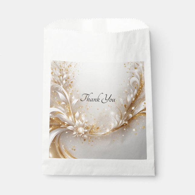 White Gold Floral Favor Bag (Front)