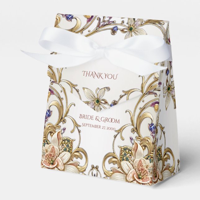 White Gold Floral Favor Box (Front Side)