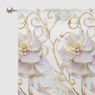 White gold floral flower seamless pattern elegant sheer curtains