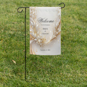 White Gold Floral Garden Flag