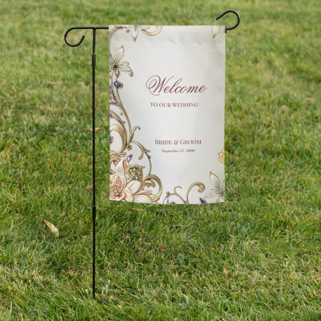 White Gold Floral Garden Flag (In SItu)