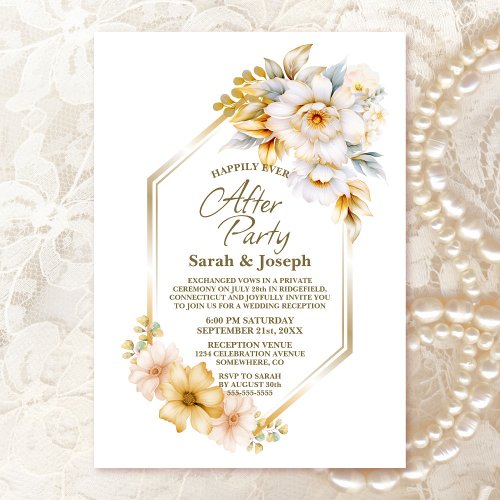 White Gold Floral Geometric Wedding After Party Invitation