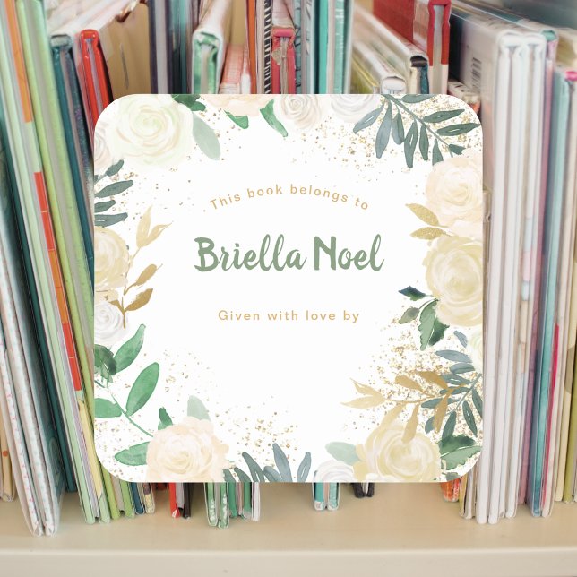 White Gold Floral Girl Baby Shower Bookplate (Creator Uploaded)