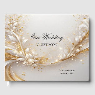 White Gold Floral Guest Book
