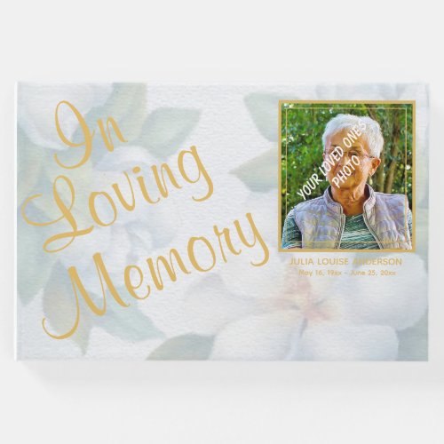 White  Gold Floral In Loving Memory Photo Guest Book