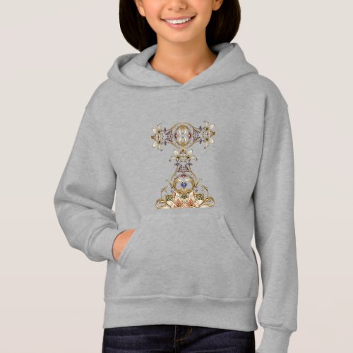  White Gold Floral Kids Pullover Hoodie