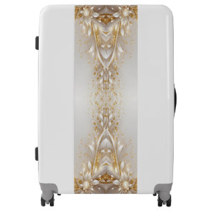 White Gold Floral Luggage