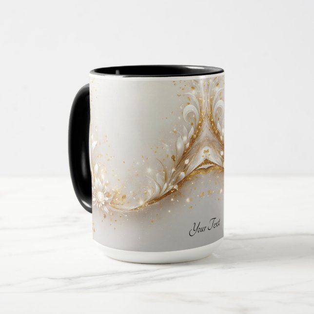 White Gold Floral Mug (Front Left)