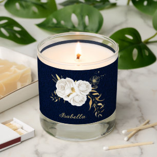white gold floral navy blue wedding scented candle
