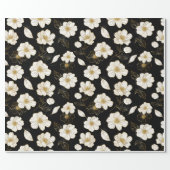 White Gold Floral on Black Wrapping Paper (Flat)