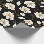 White Gold Floral on Black Wrapping Paper (Corner)