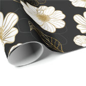 White Gold Floral on Black Wrapping Paper (Roll Corner)