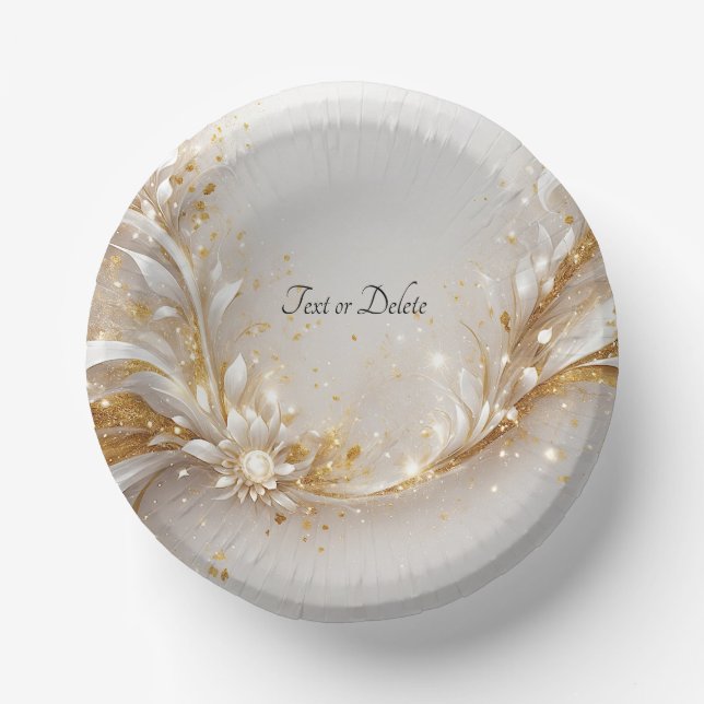 White Gold Floral Paper Bowls (Front)