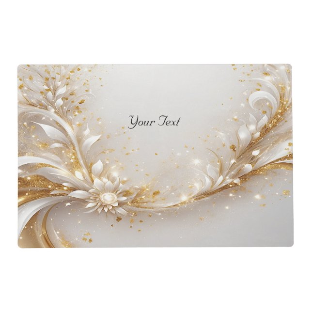 White Gold Floral Paper Placemat (Front)