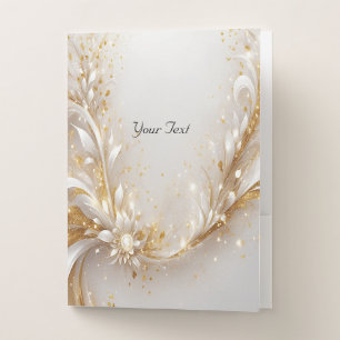 White Gold Floral Pocket Folder