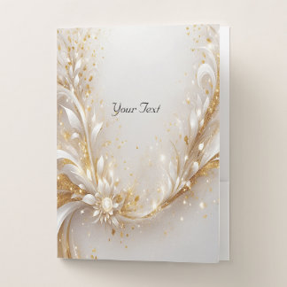 White Gold Floral Pocket Folder