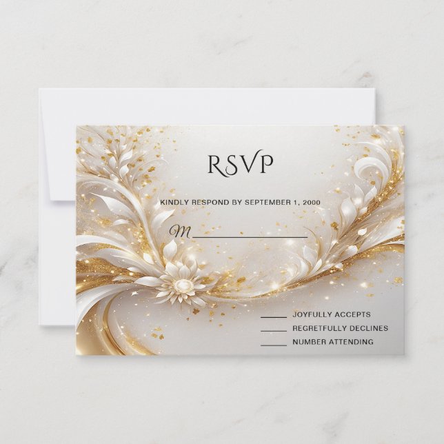 White Gold Floral RSVP Card (Front)