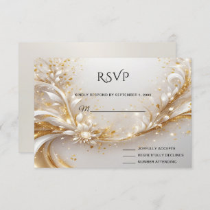 White Gold Floral RSVP Card