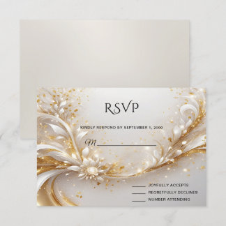 White Gold Floral RSVP Card