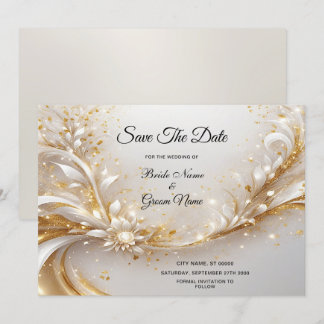 White Gold Floral Save The Date