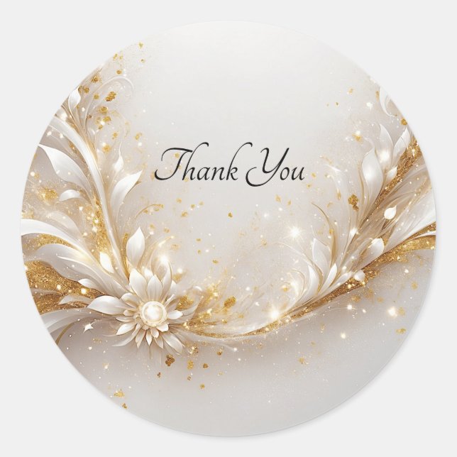 White Gold Floral Seal Wedding Sticker (Front)