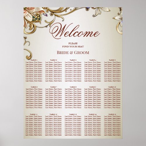 White Gold Floral Seating Chart