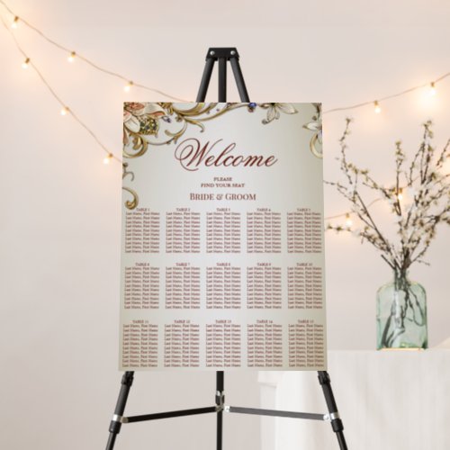 White Gold Floral Seating Chart Foam Board
