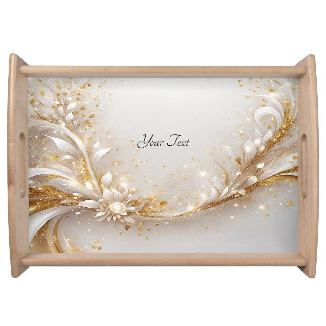 White Gold Floral Serving Tray (Front)